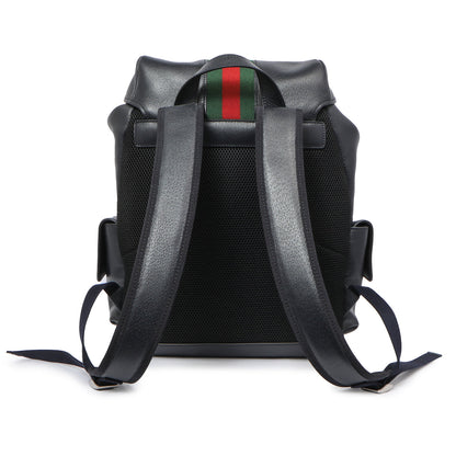 Exclusive Gucci Blue Grained Calfskin Ophidia Double Buckle Backpack — Side View