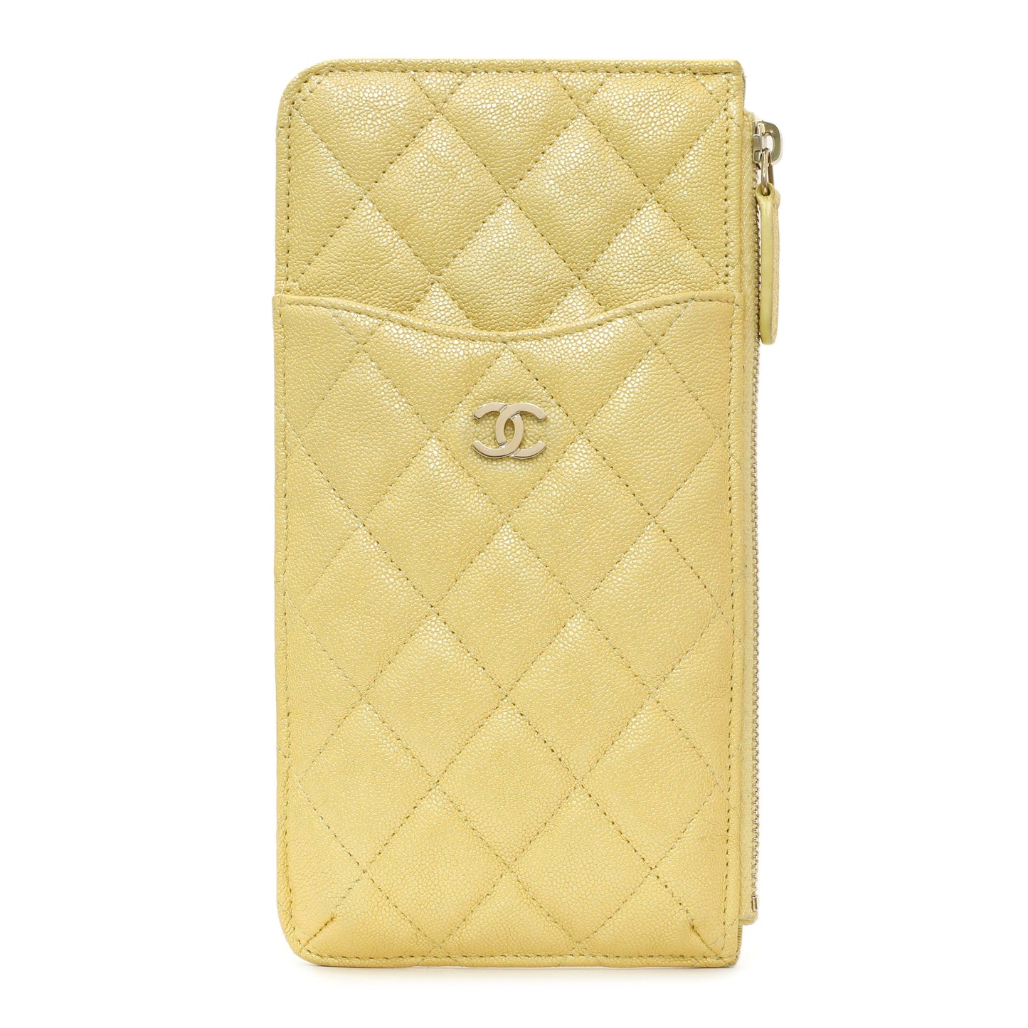 Exclusive Chanel Yellow Iridescent Caviar Classic Phone Pouch — Front View