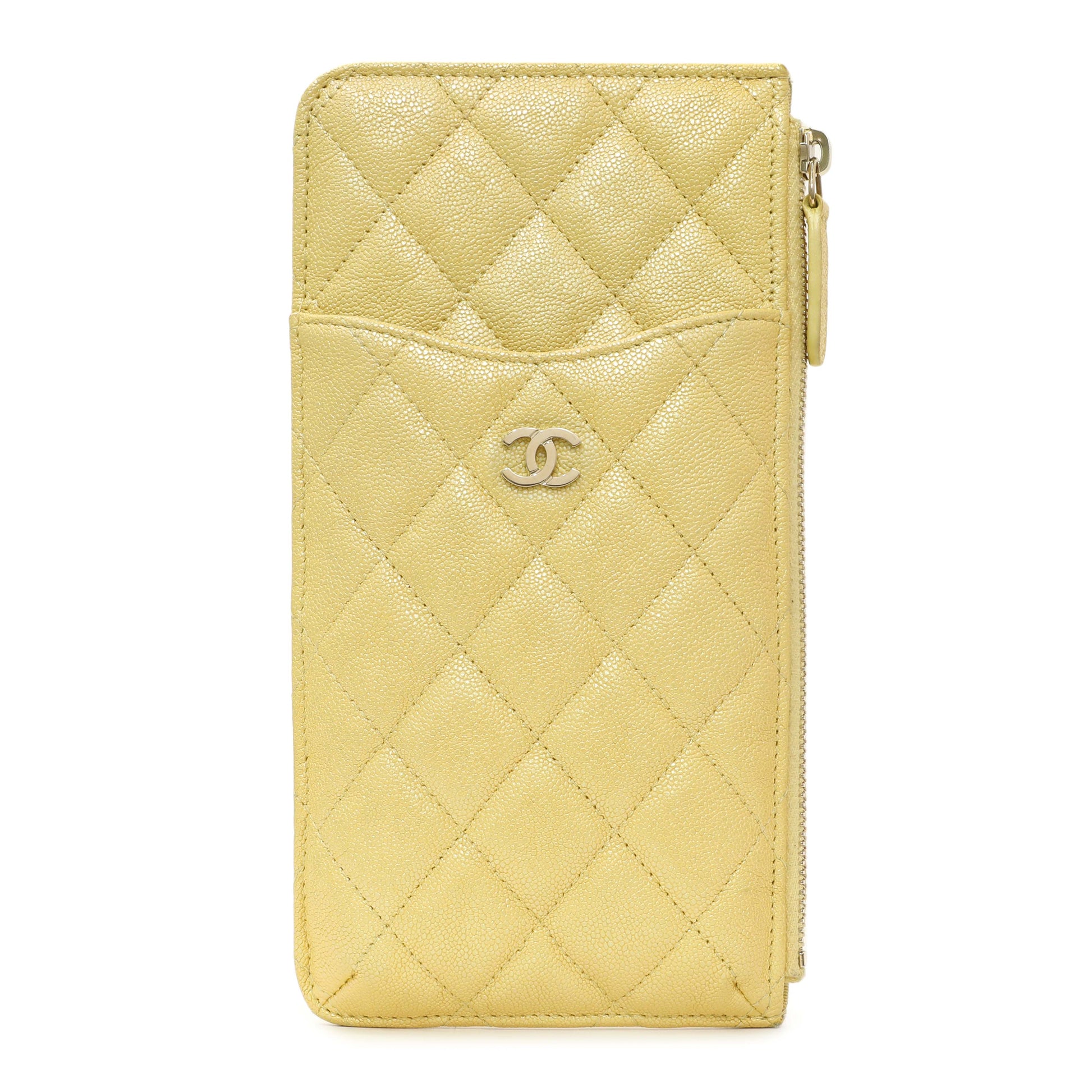 Exclusive Chanel Yellow Iridescent Caviar Classic Phone Pouch — Front View