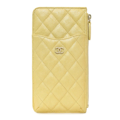 Exclusive Chanel Yellow Iridescent Caviar Classic Phone Pouch — Front View