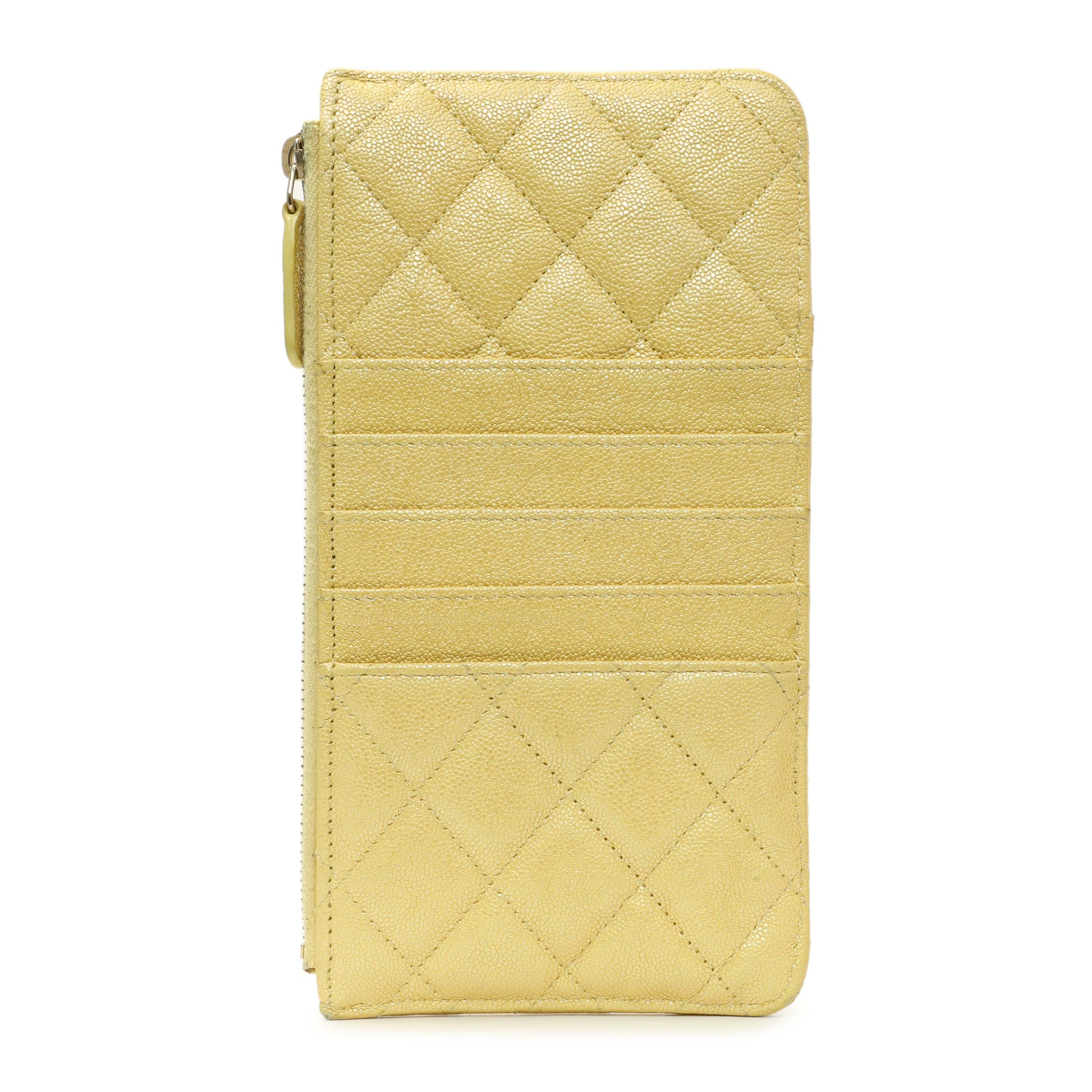 Exclusive Chanel Yellow Iridescent Caviar Classic Phone Pouch — Side View