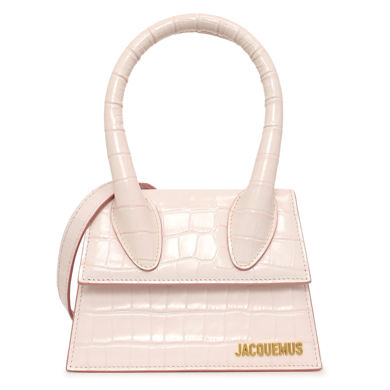 Exclusive Jacquemus Pink Crocodile Embossed Calfskin Moyen Le Chiquito — Front View