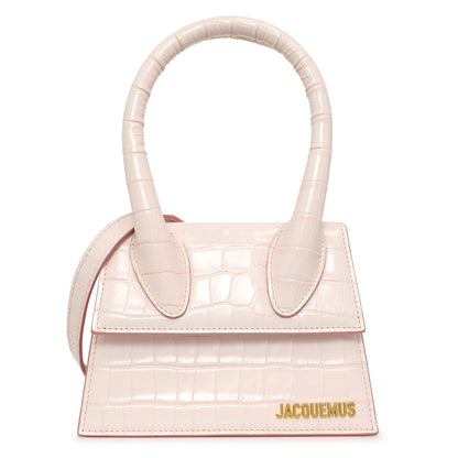 Exclusive Jacquemus Pink Crocodile Embossed Calfskin Moyen Le Chiquito — Front View