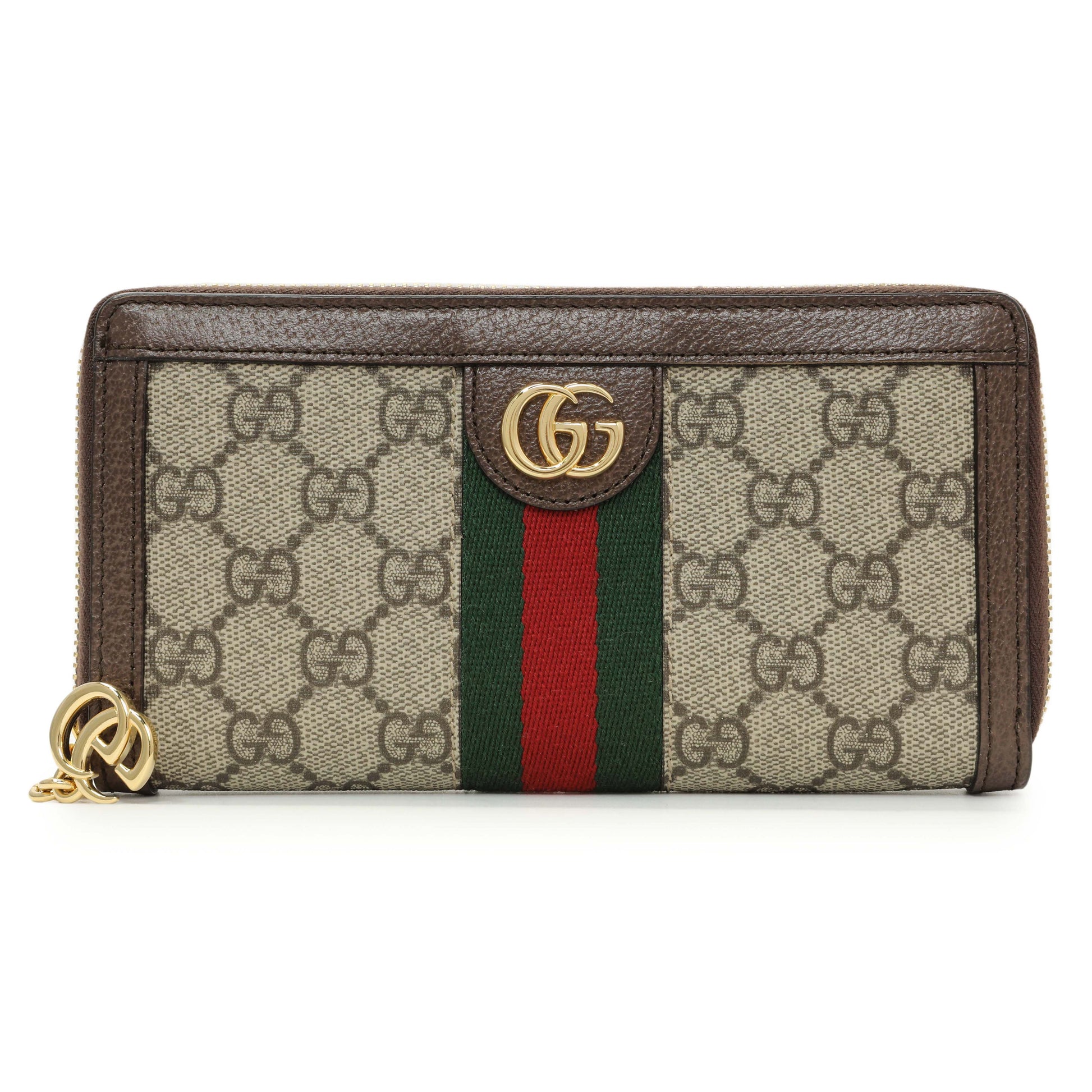 Exclusive Gucci GG Supreme Monogram Web Ophidia Zip Around Wallet — Front View