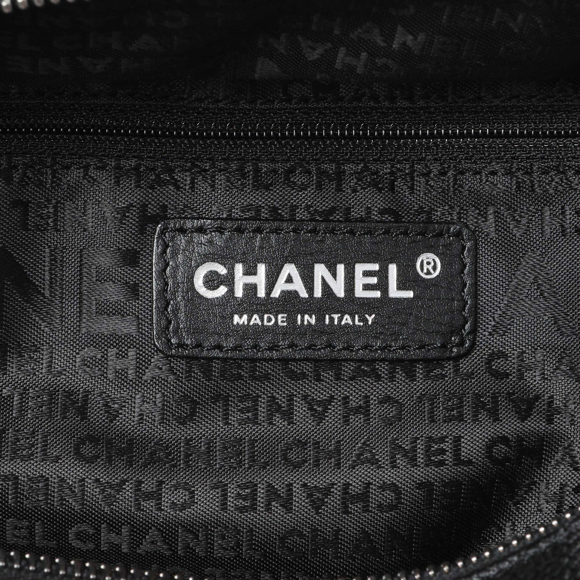 Exclusive Chanel Vintage Black Caviar Square Quilted Stitched Bowler Bag — Detail View