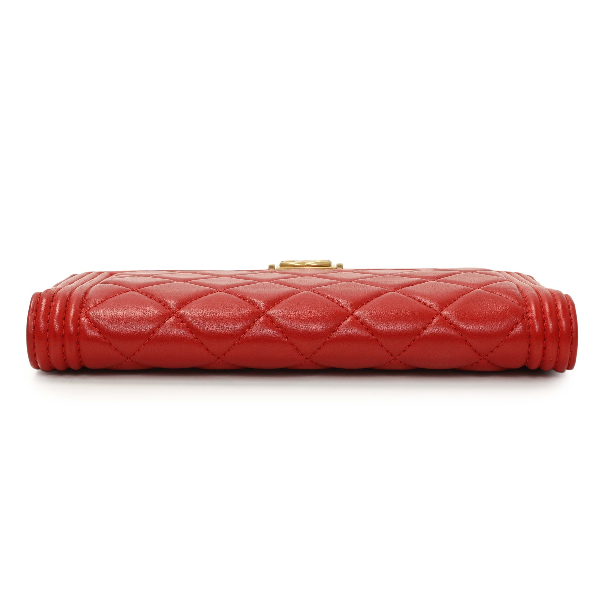 Exclusive Chanel Red Quilted Lambskin Boy Yen Wallet — Back View