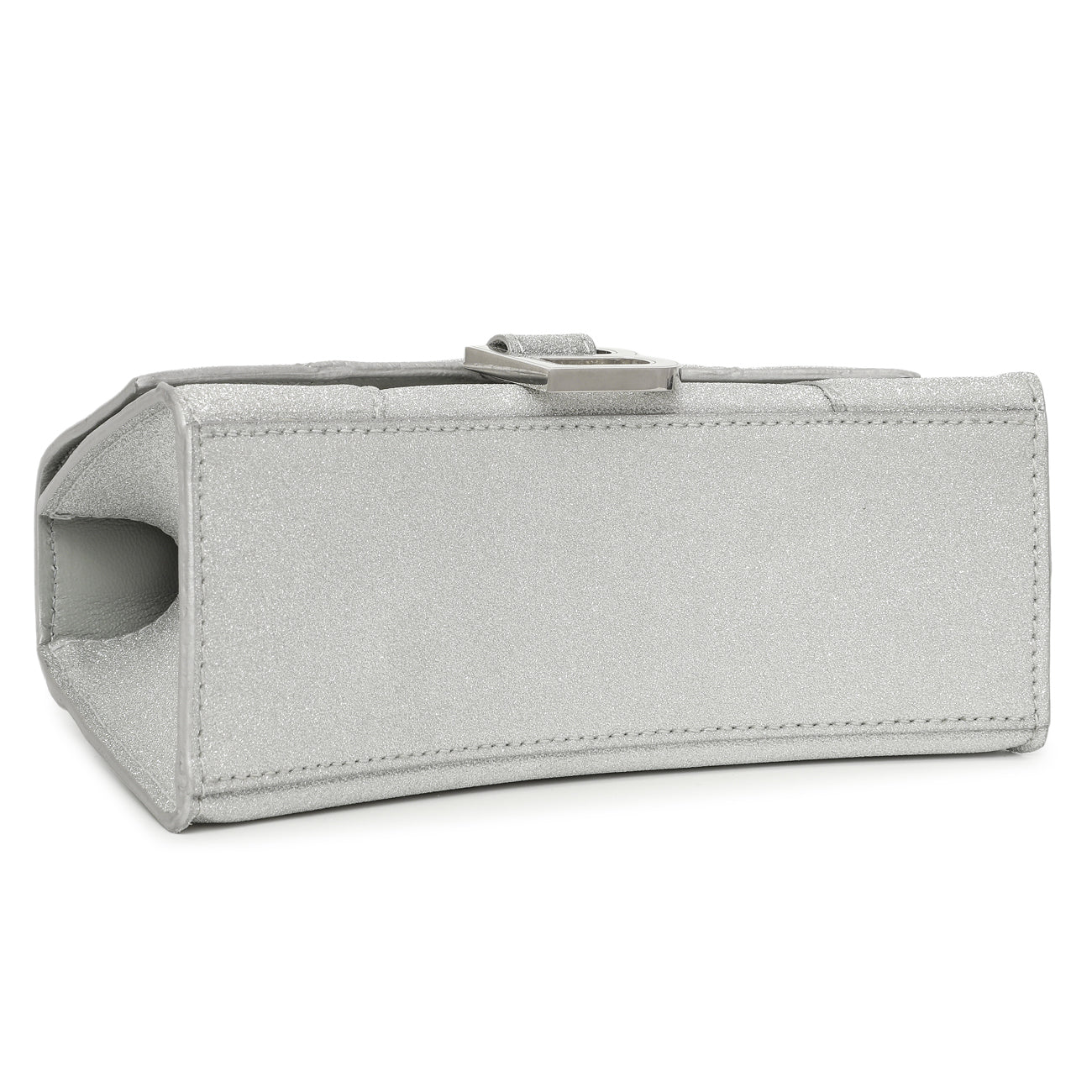Exclusive Balenciaga Silver Sparkling Fabric Hourglass Top Handle Bag XS — Back View