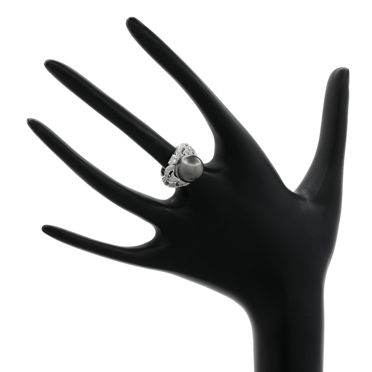 Exclusive 18K White Gold 12.58mm Tahitian Pearl Diamond Ring — 3.5 — Top View