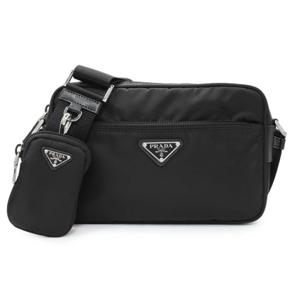 Exclusive Prada Black Re-Nylon Vela Saffiano Pocket Double Zip Shoulder Bag — Front View