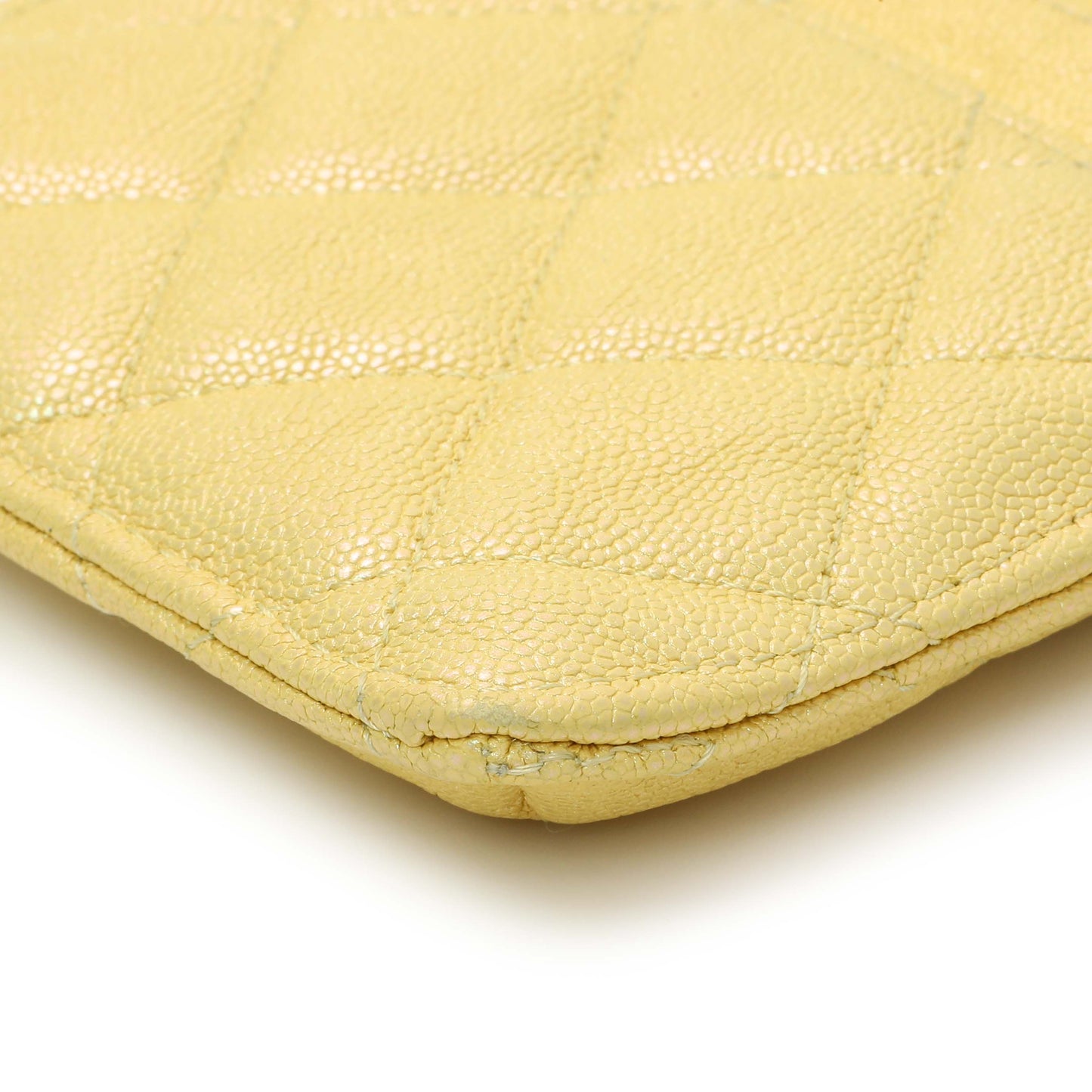 Exclusive Chanel Yellow Iridescent Caviar Classic Phone Pouch — Detail View