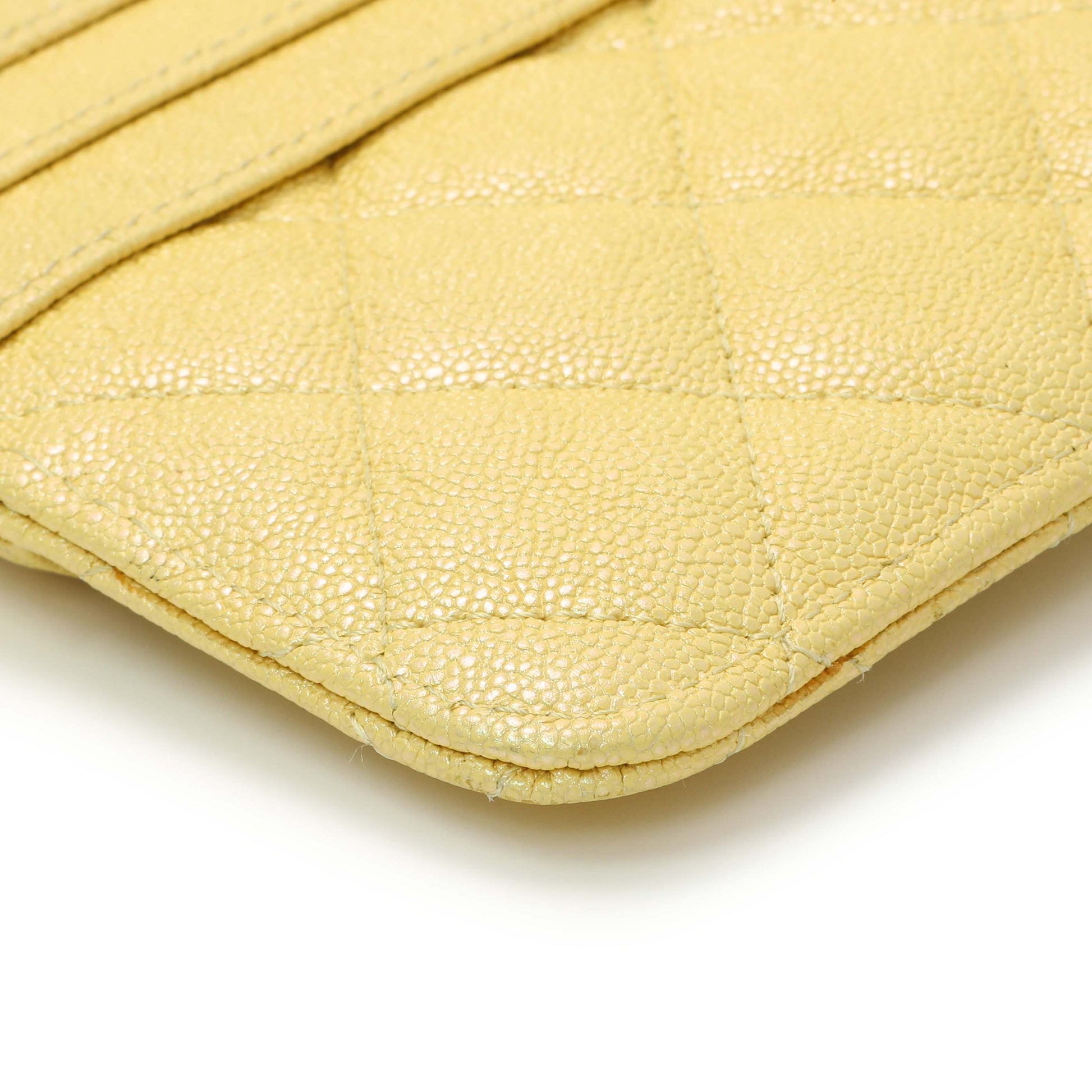 Exclusive Chanel Yellow Iridescent Caviar Classic Phone Pouch — Lifestyle View
