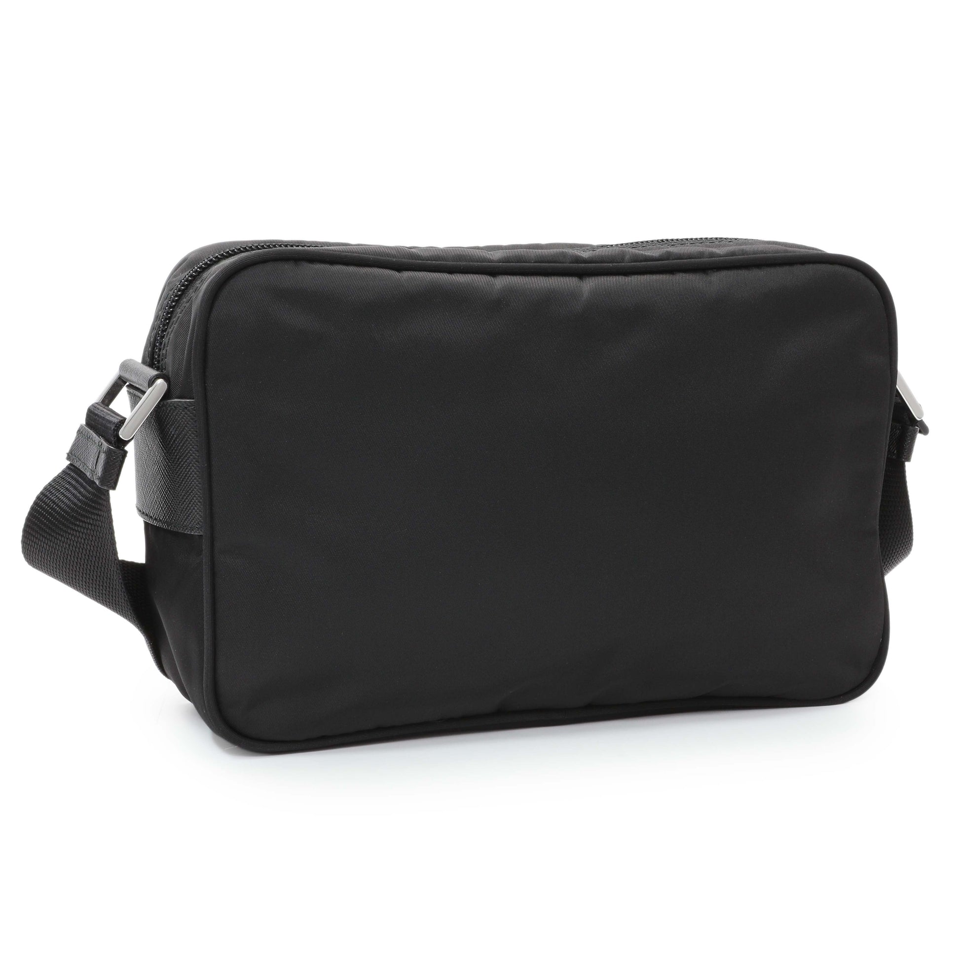 Exclusive Prada Black Re-Nylon Vela Saffiano Pocket Double Zip Shoulder Bag — Side View