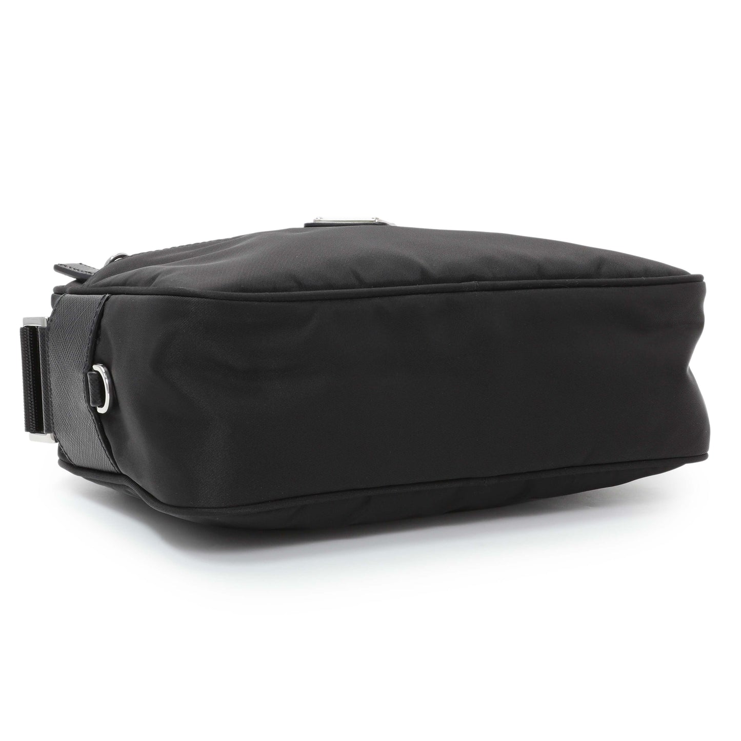 Exclusive Prada Black Re-Nylon Vela Saffiano Pocket Double Zip Shoulder Bag — Back View