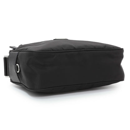 Exclusive Prada Black Re-Nylon Vela Saffiano Pocket Double Zip Shoulder Bag — Back View