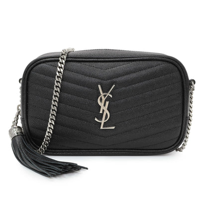 Exclusive Saint Laurent Black Grain De Poudre Matelasse Monogram Mini Lou Camera Bag — Front View
