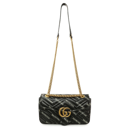 Exclusive Gucci X Balenciaga Calfskin Matelasse Logo Print Small GG Marmont Shoulder Bag — Front View
