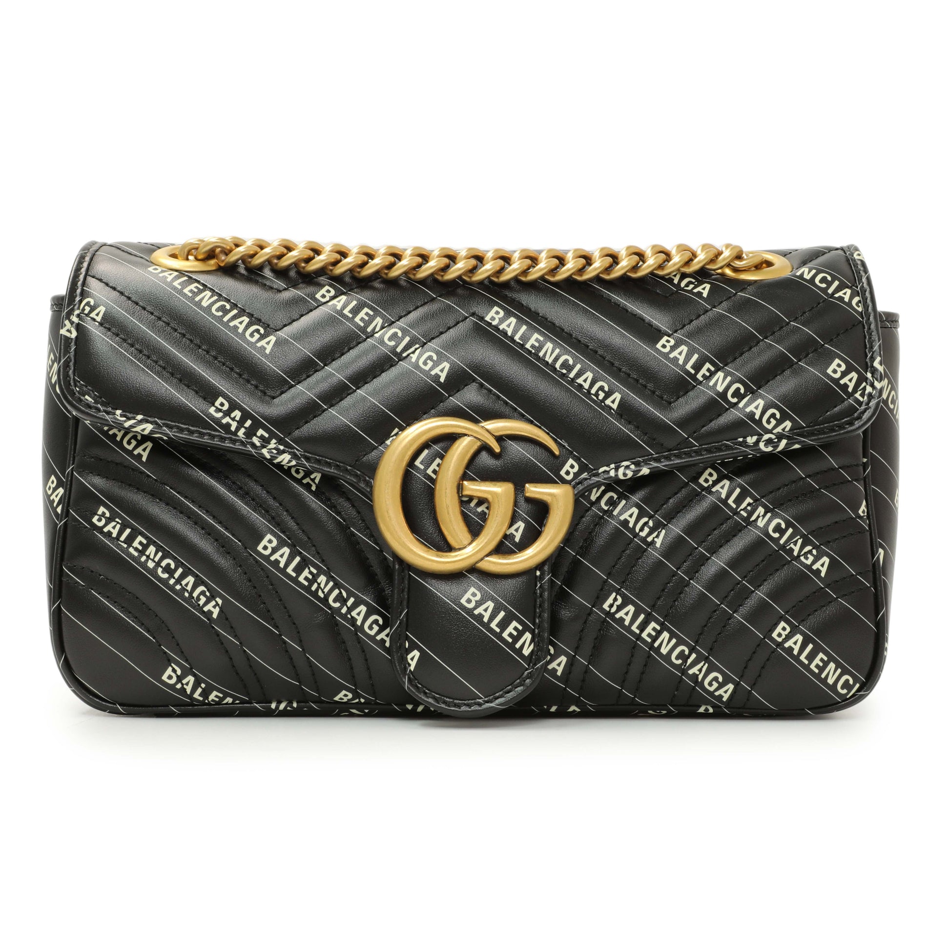 Exclusive Gucci X Balenciaga Calfskin Matelasse Logo Print Small GG Marmont Shoulder Bag — Side View