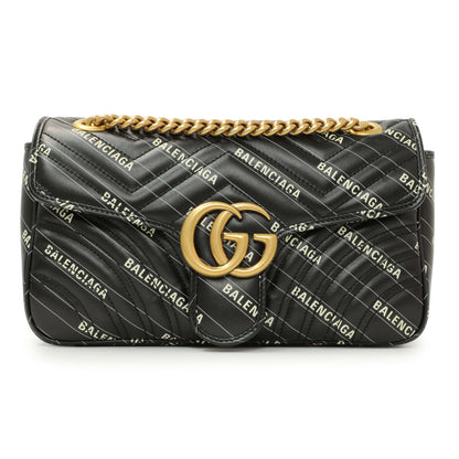 Exclusive Gucci X Balenciaga Calfskin Matelasse Logo Print Small GG Marmont Shoulder Bag — Side View