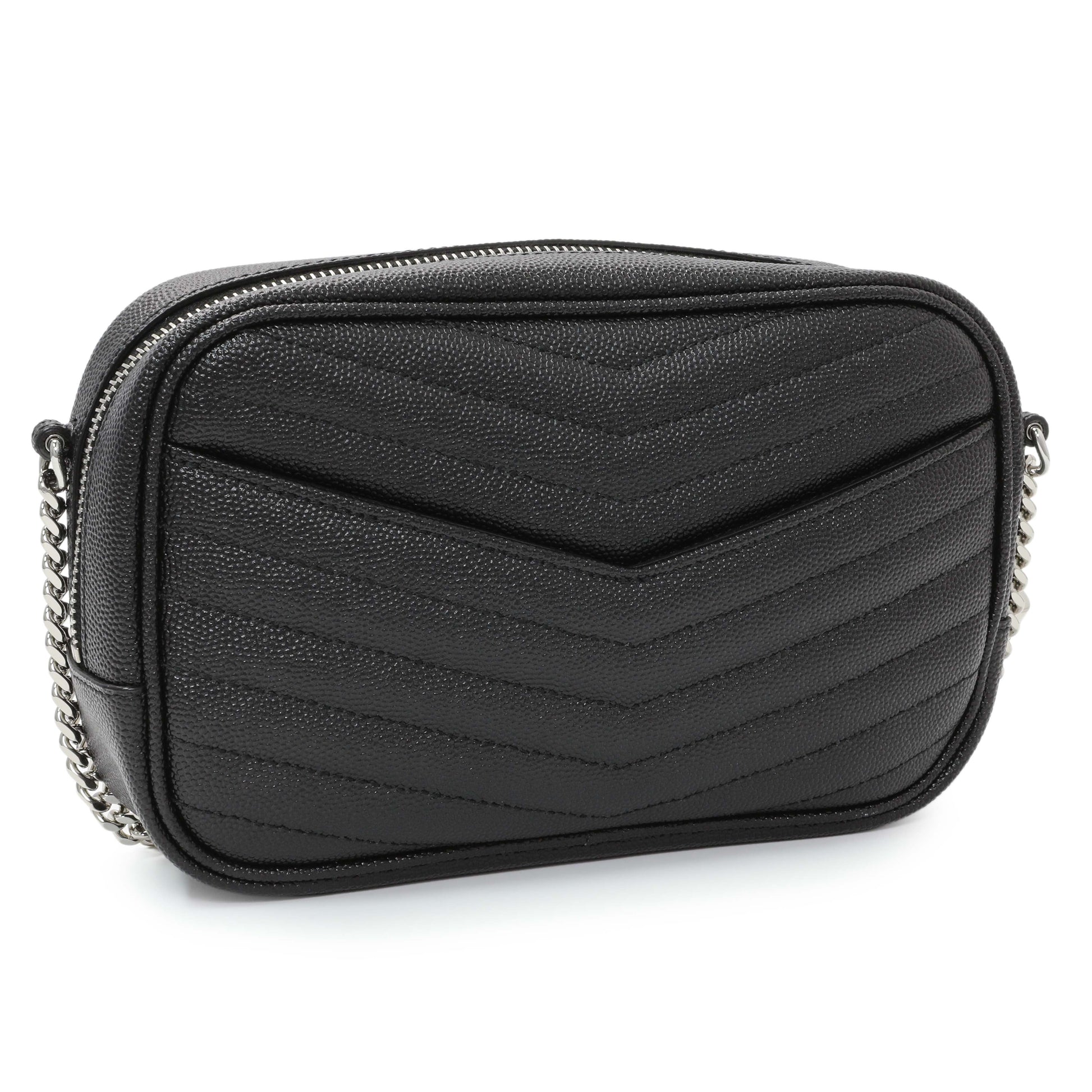 Exclusive Saint Laurent Black Grain De Poudre Matelasse Monogram Mini Lou Camera Bag — Side View