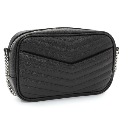 Exclusive Saint Laurent Black Grain De Poudre Matelasse Monogram Mini Lou Camera Bag — Side View