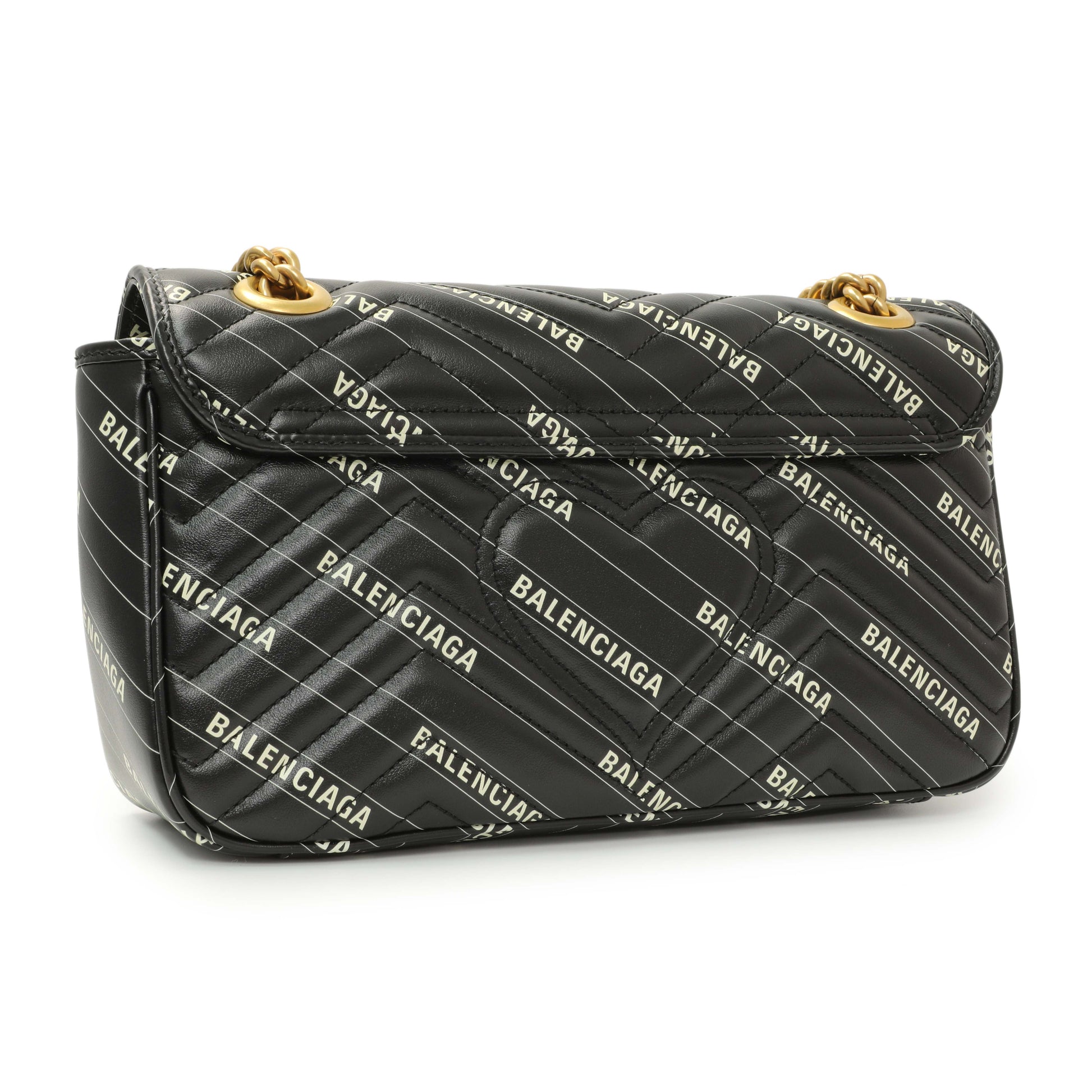 Exclusive Gucci X Balenciaga Calfskin Matelasse Logo Print Small GG Marmont Shoulder Bag — Back View