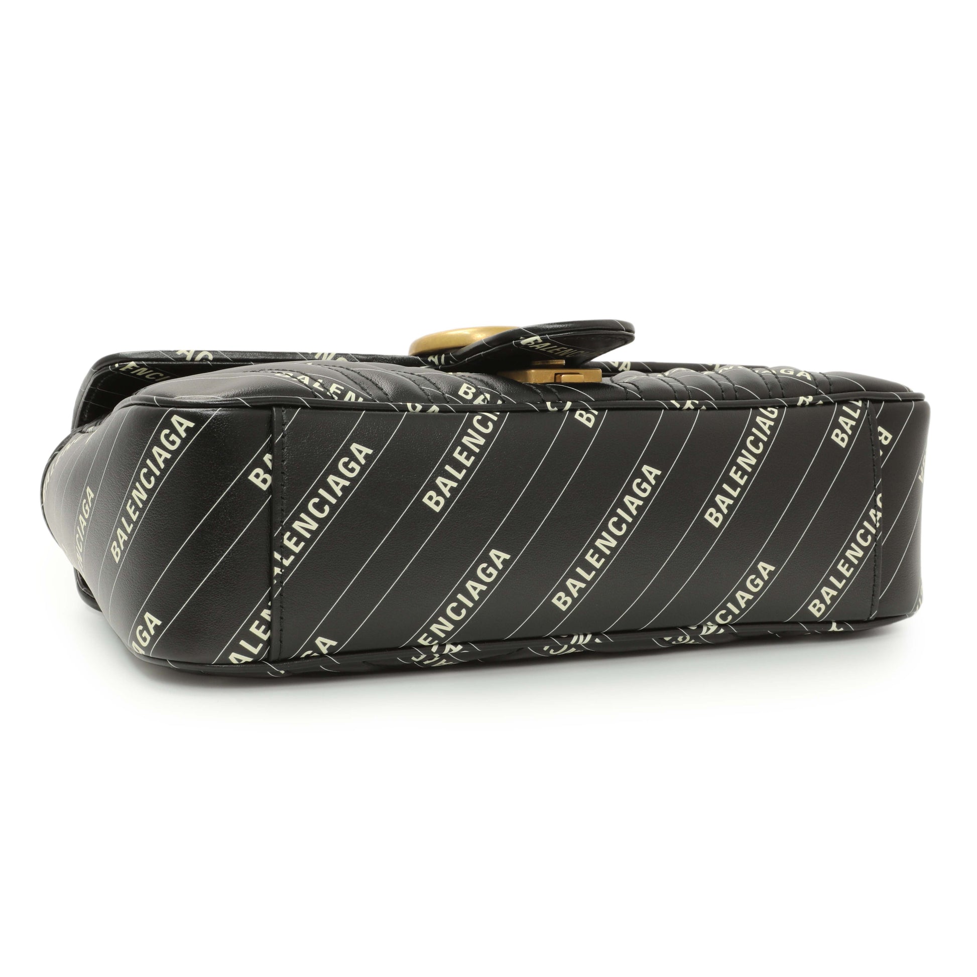 Exclusive Gucci X Balenciaga Calfskin Matelasse Logo Print Small GG Marmont Shoulder Bag — Top View