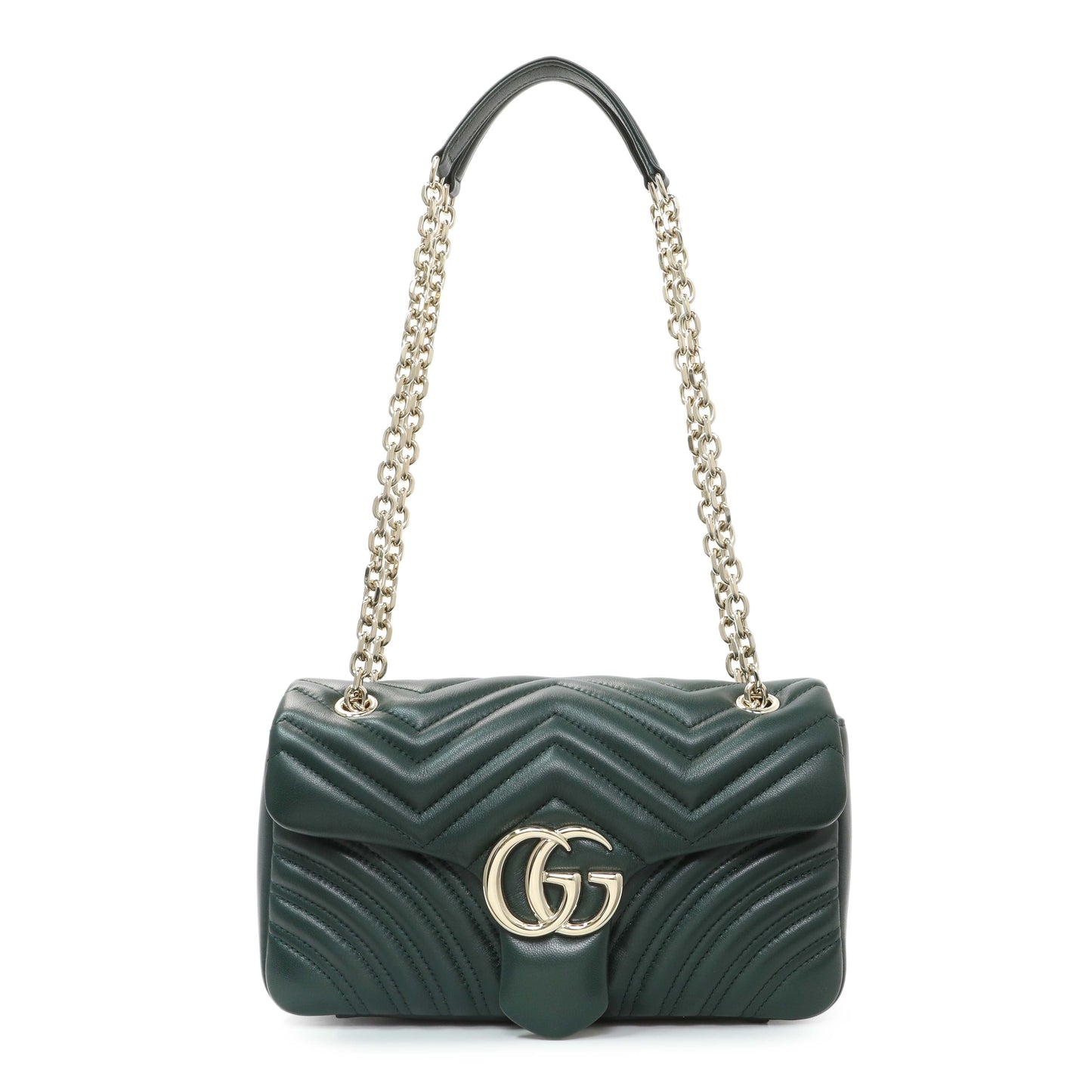 Exclusive Gucci Green Lambskin Matelasse Medium GG Marmont Shoulder Bag NM — Front View