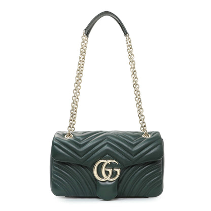 Exclusive Gucci Green Lambskin Matelasse Medium GG Marmont Shoulder Bag NM — Front View