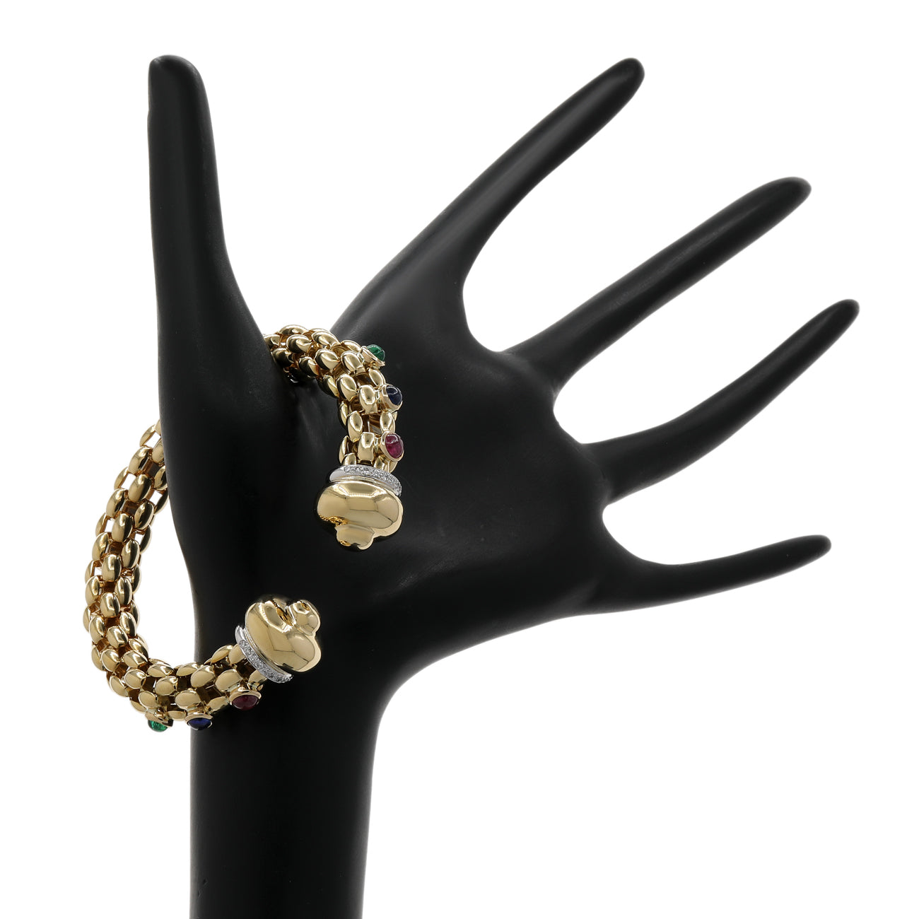 Exclusive FOPE 18K Yellow Gold Flex'it Multi-Gemstone Open Bangle — Back View