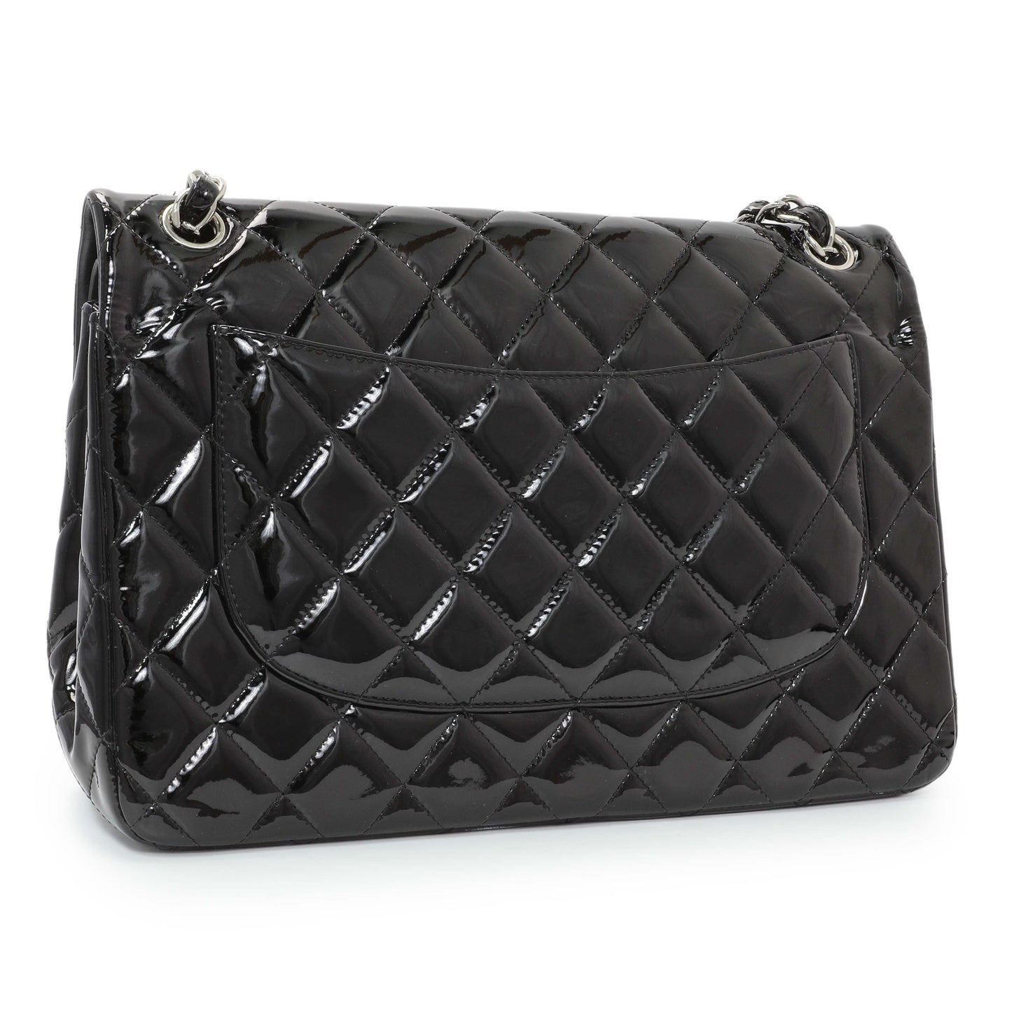 Exclusive Chanel Black Quilted Patent Jumbo Double Flap — Side View