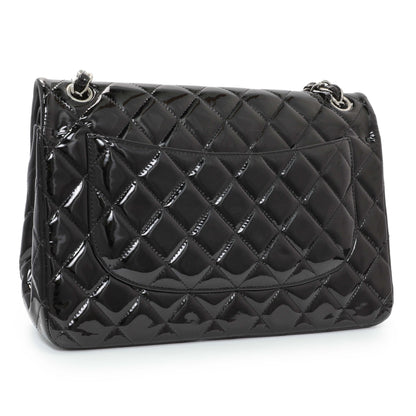Exclusive Chanel Black Quilted Patent Jumbo Double Flap — Side View