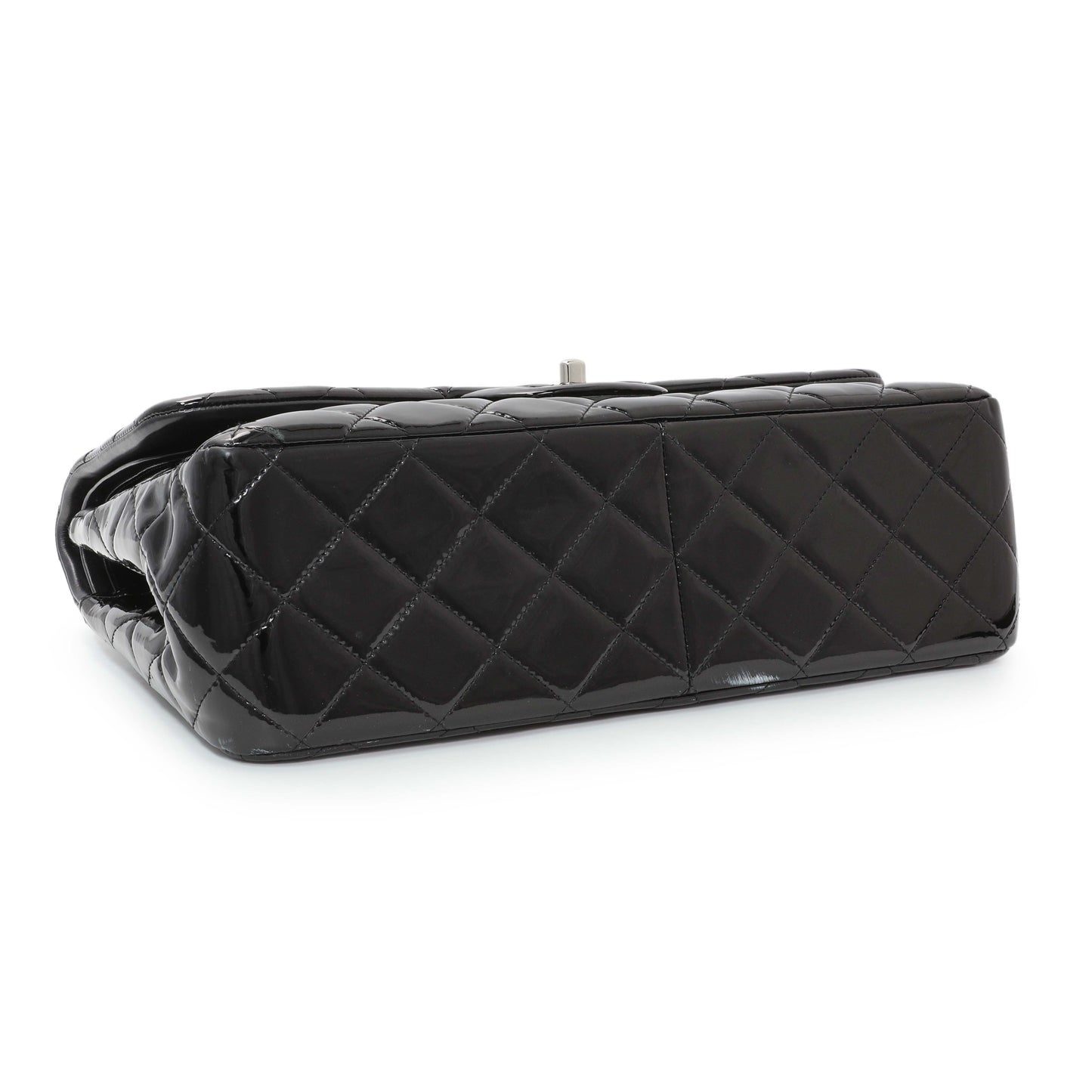 Exclusive Chanel Black Quilted Patent Jumbo Double Flap — Back View