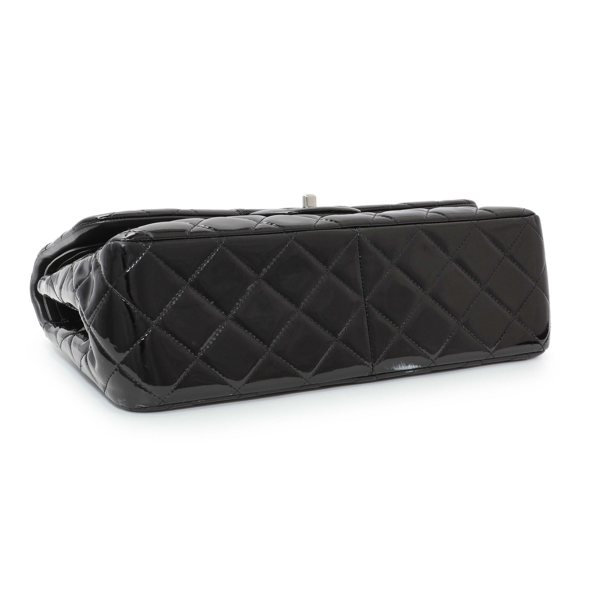 Exclusive Chanel Black Quilted Patent Jumbo Double Flap — Back View