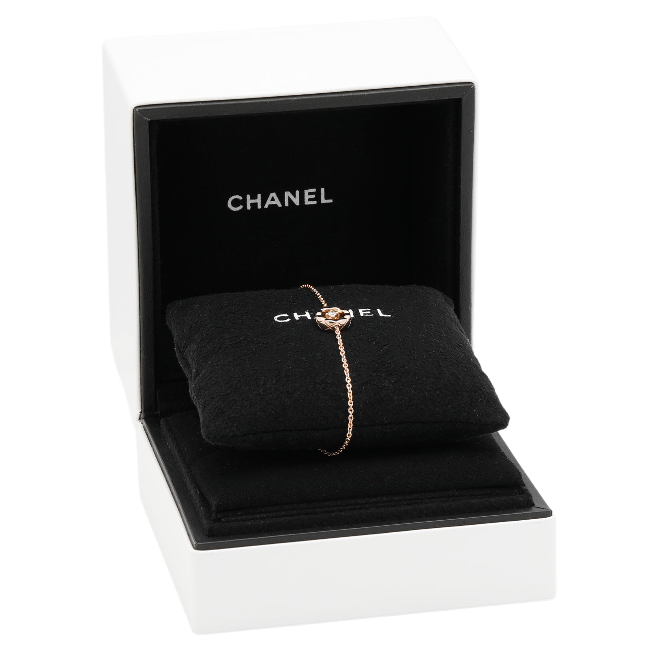 Exclusive Chanel 18K Beige Gold Diamond Coco Bracelet — Top View
