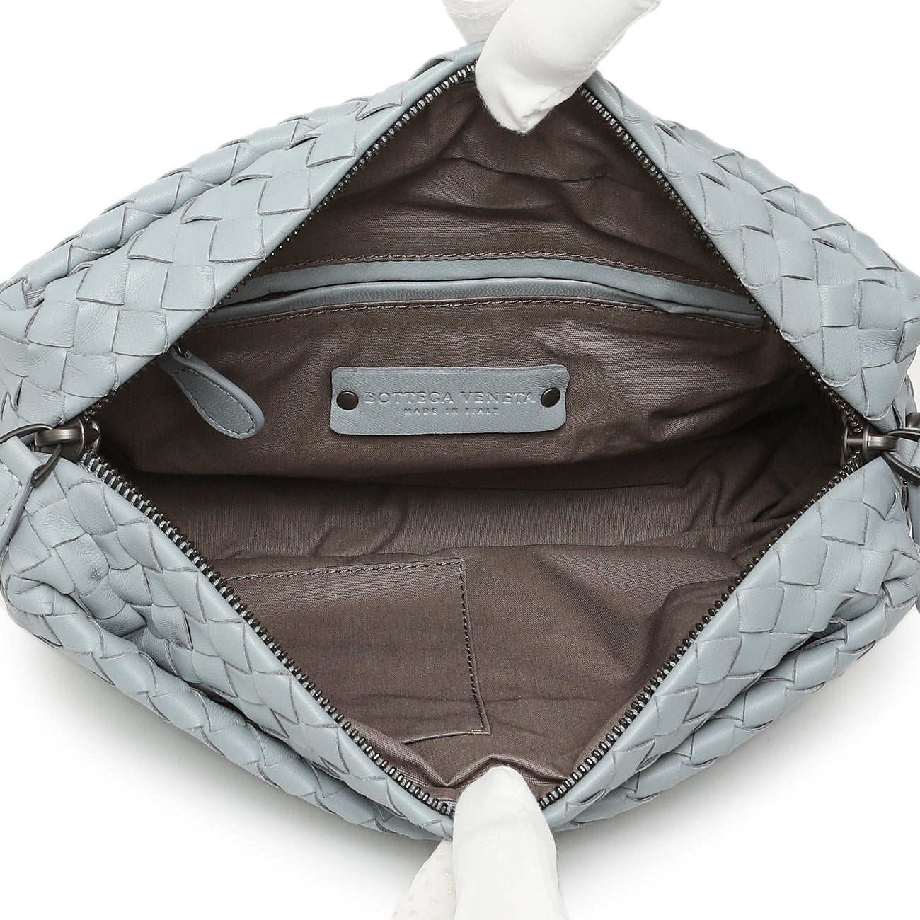 Exclusive Bottega Veneta Blue Nappa Intrecciato Crossbody Bag — Top View