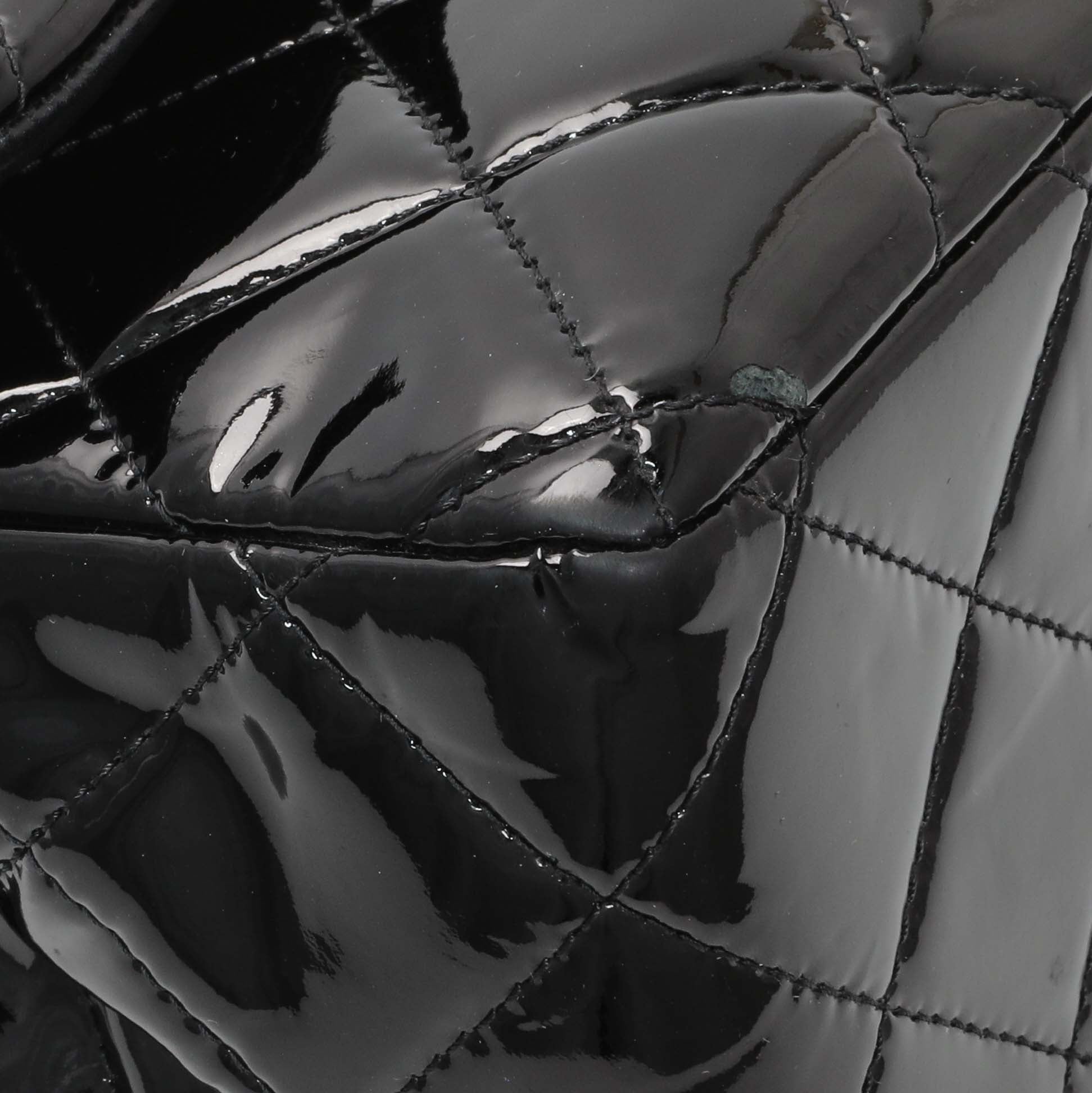 Exclusive Chanel Black Quilted Patent Jumbo Double Flap — Top View