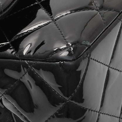 Exclusive Chanel Black Quilted Patent Jumbo Double Flap — Top View
