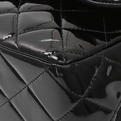 Exclusive Chanel Black Quilted Patent Jumbo Double Flap — Detail View