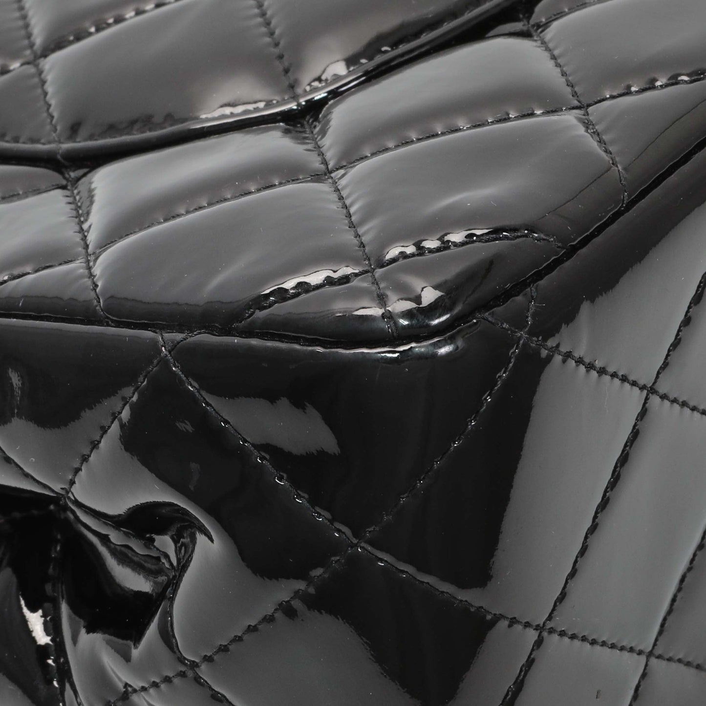 Exclusive Chanel Black Quilted Patent Jumbo Double Flap — Lifestyle View