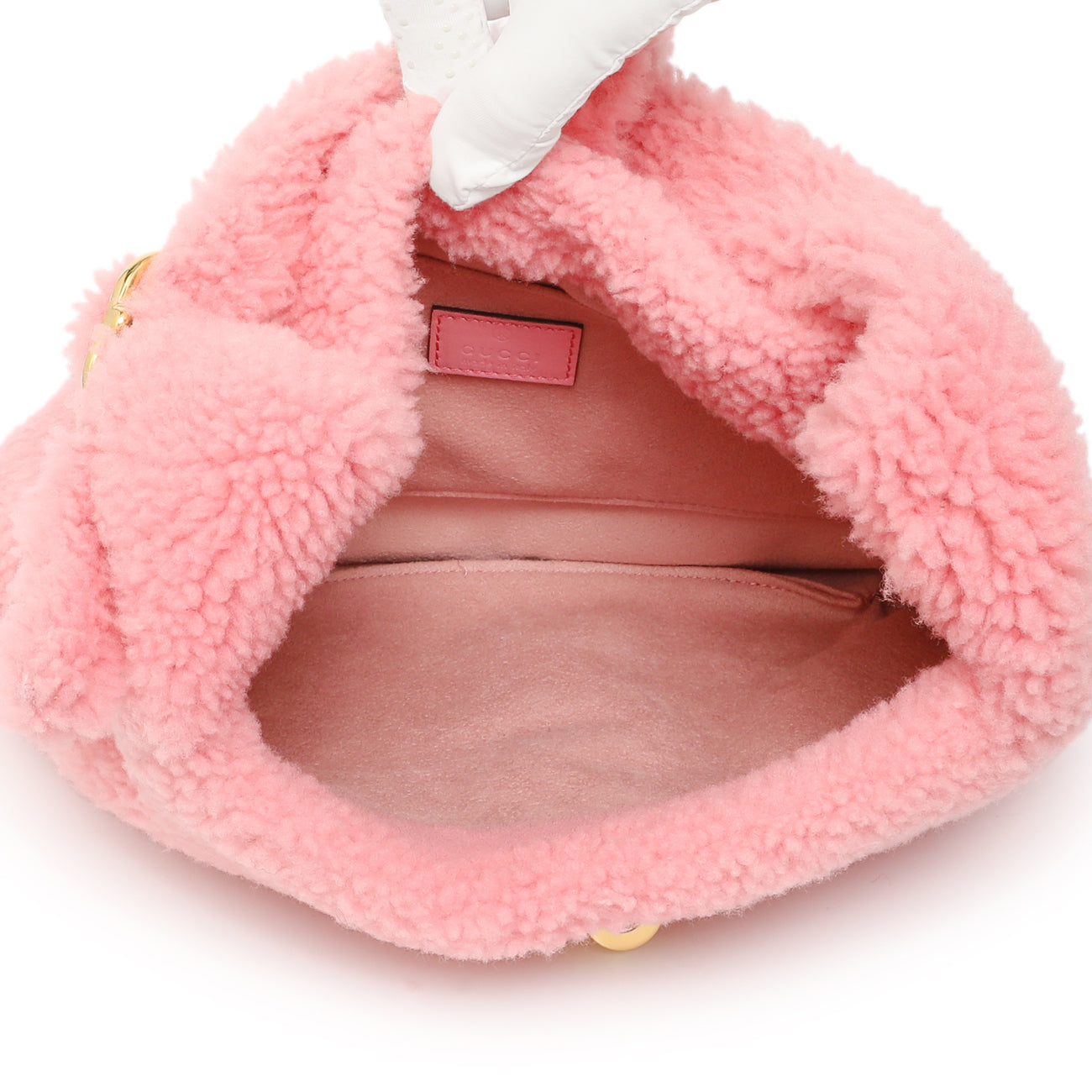 Exclusive Gucci Lotus Pink Shearling Small Jackie 1961 Shoulder Bag — Top View