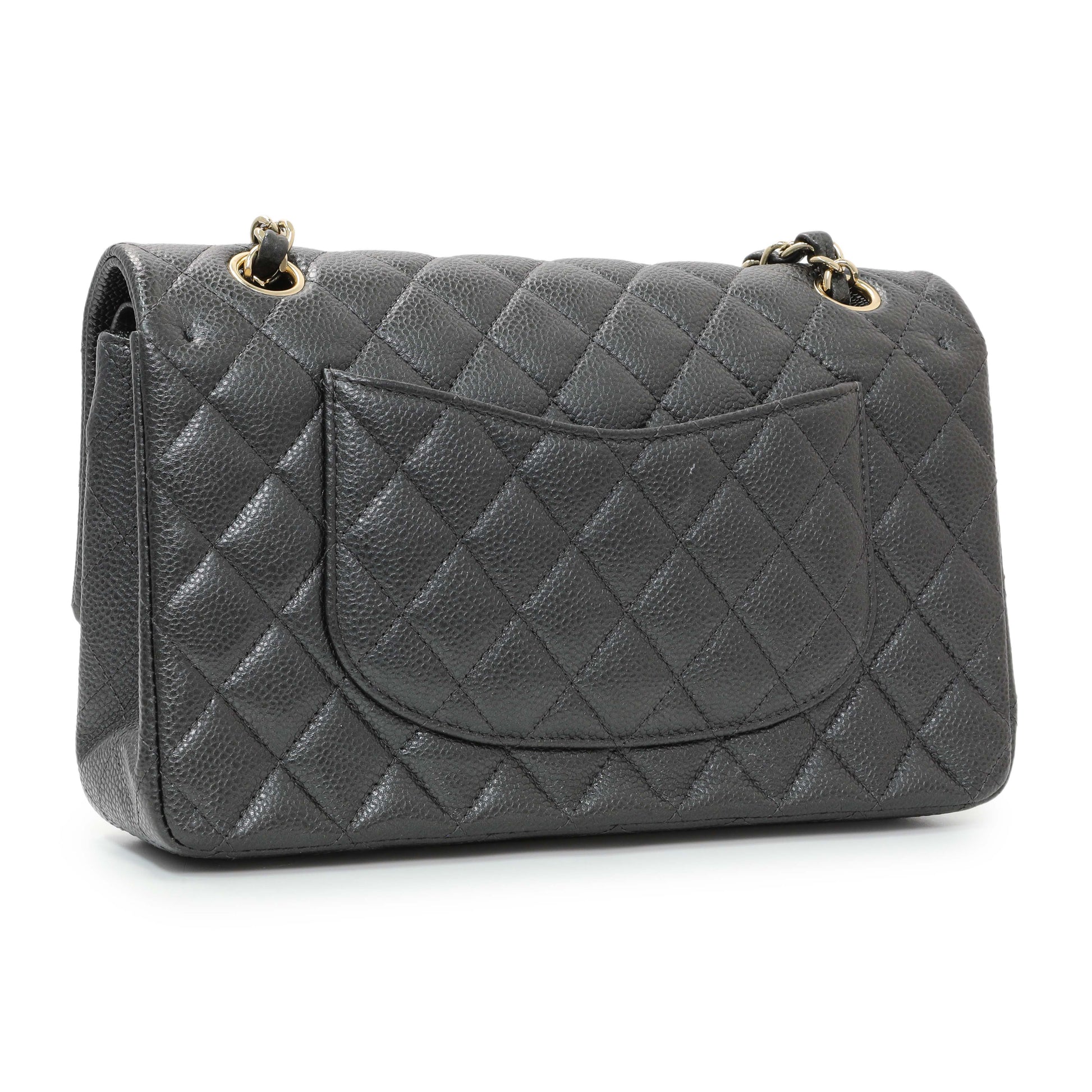 Exclusive Chanel Dark Grey Caviar Medium Classic Double Flap — Side View