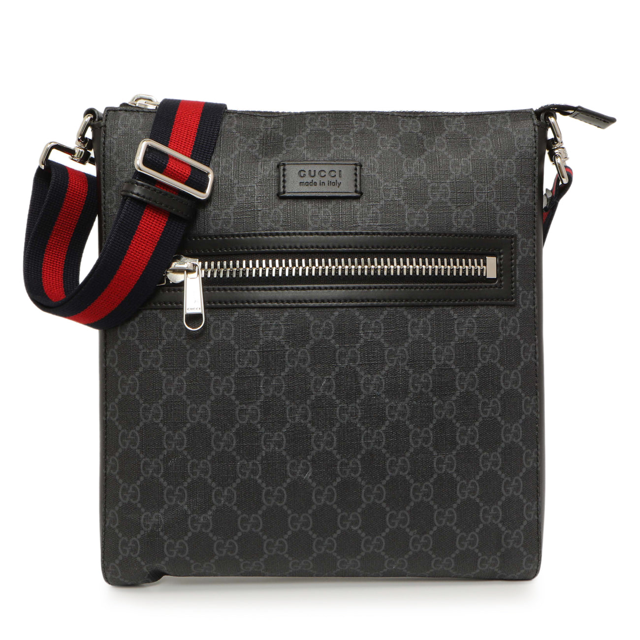 Exclusive Gucci GG Supreme Monogram Web Flat Messenger Bag — Front View