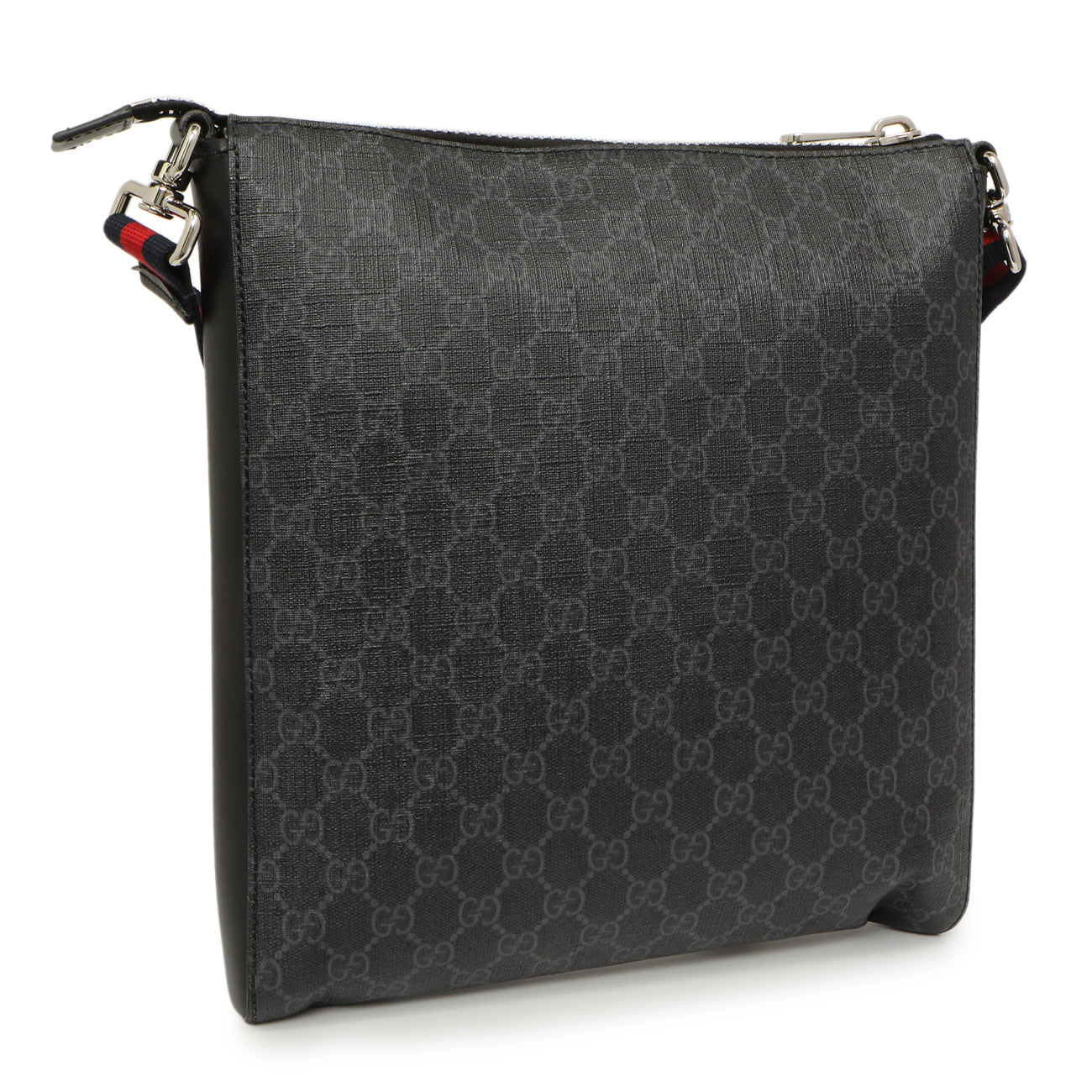 Exclusive Gucci GG Supreme Monogram Web Flat Messenger Bag — Side View
