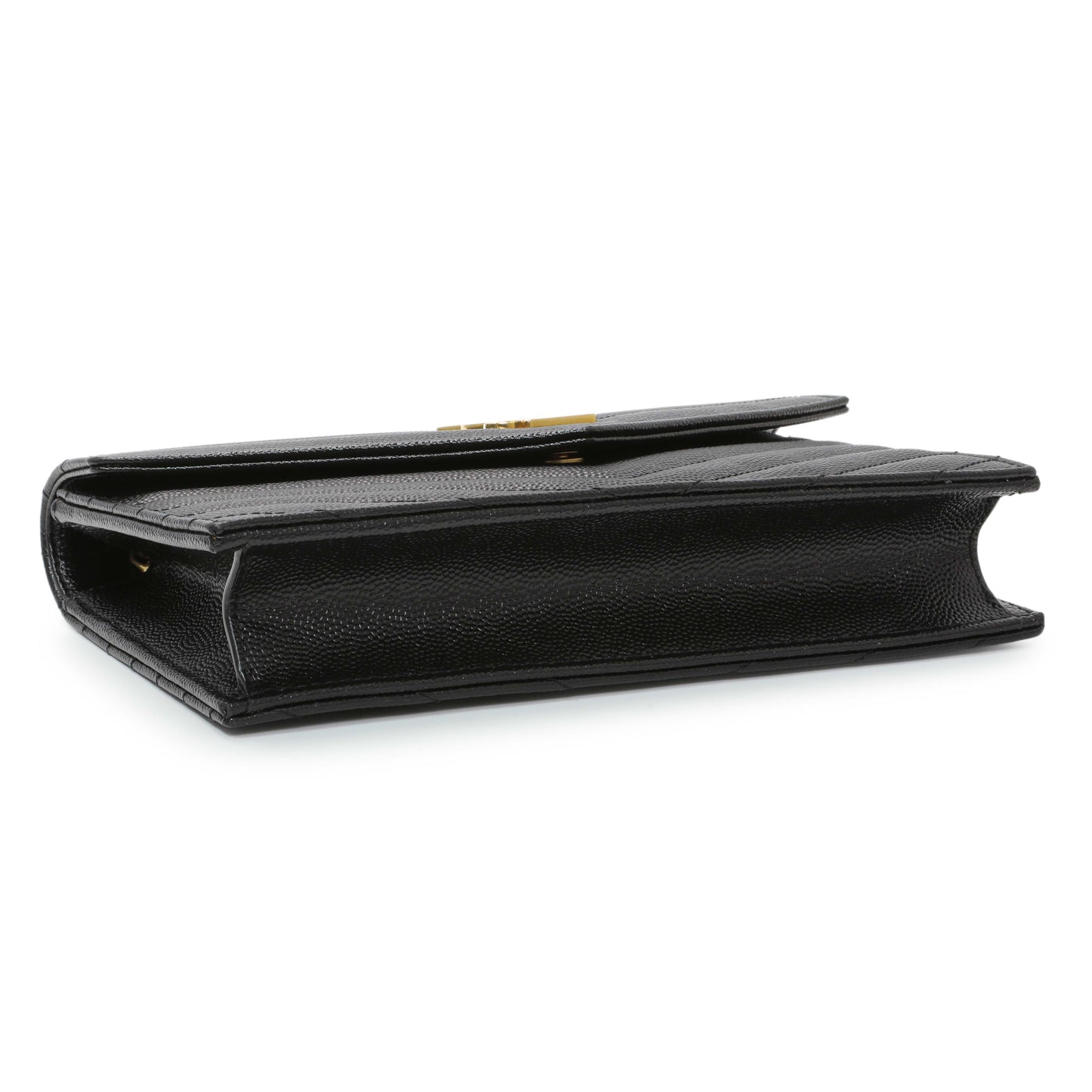 Exclusive Saint Laurent Black Grain De Poudre Matelasse Chevron Monogram Envelope Chain Wallet — Back View