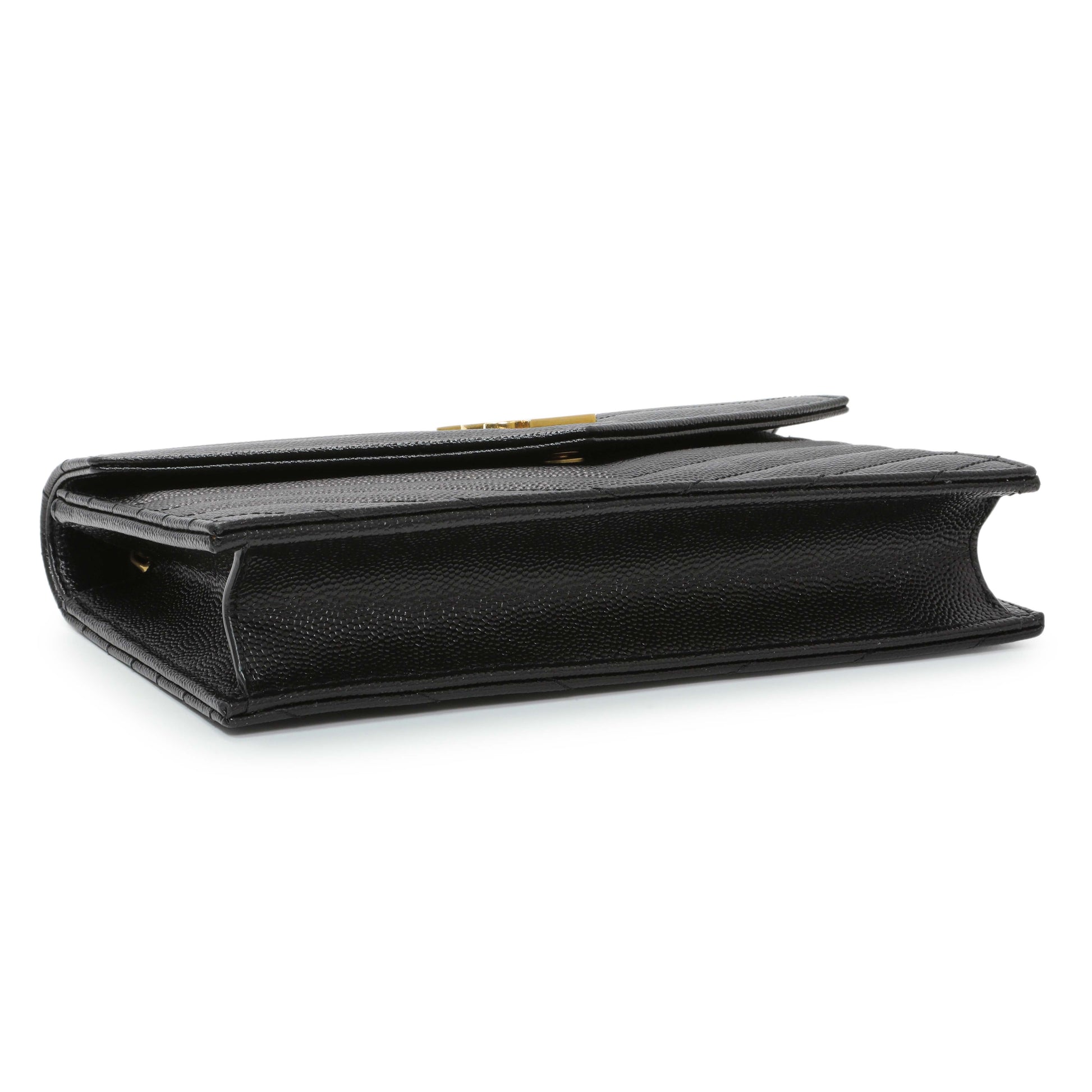 Exclusive Saint Laurent Black Grain De Poudre Matelasse Chevron Monogram Envelope Chain Wallet — Back View