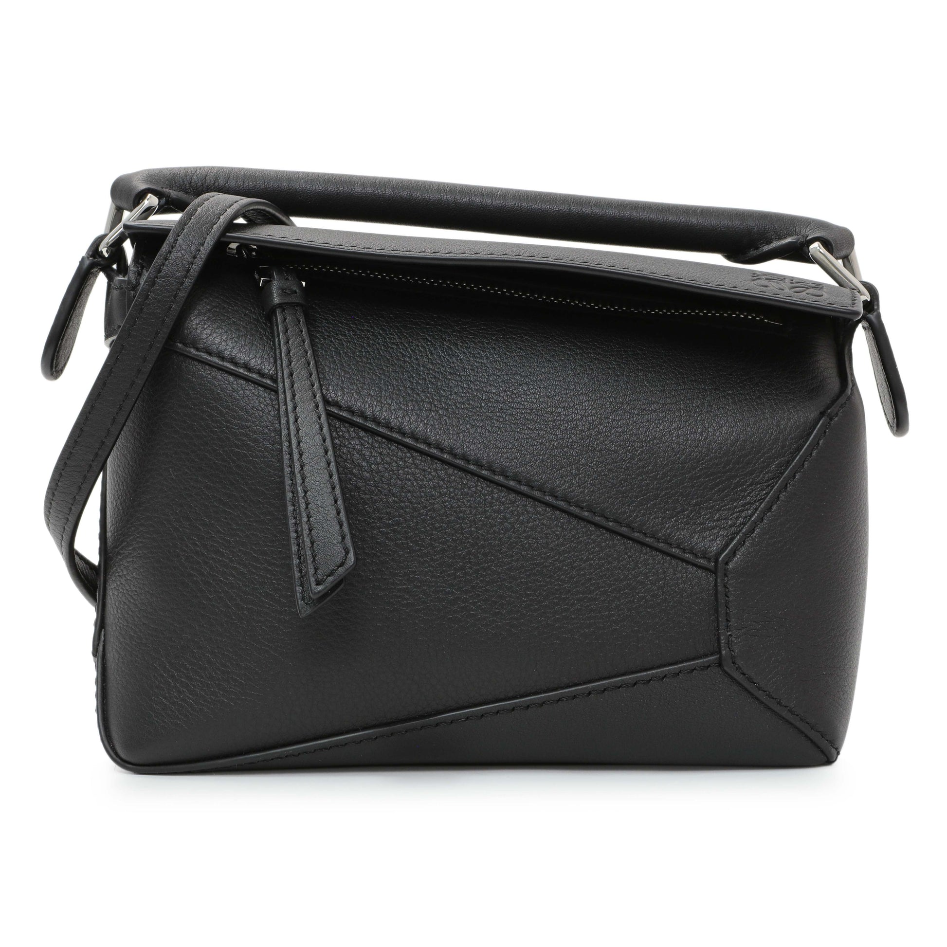 Exclusive Loewe Black Calfskin Mini Puzzle Bag — Front View