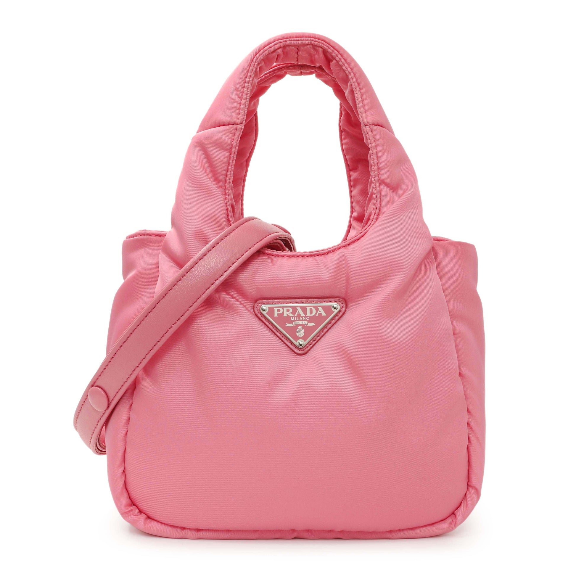 Exclusive Prada Pink Re-Nylon Mini Padded Soft Tote — Front View
