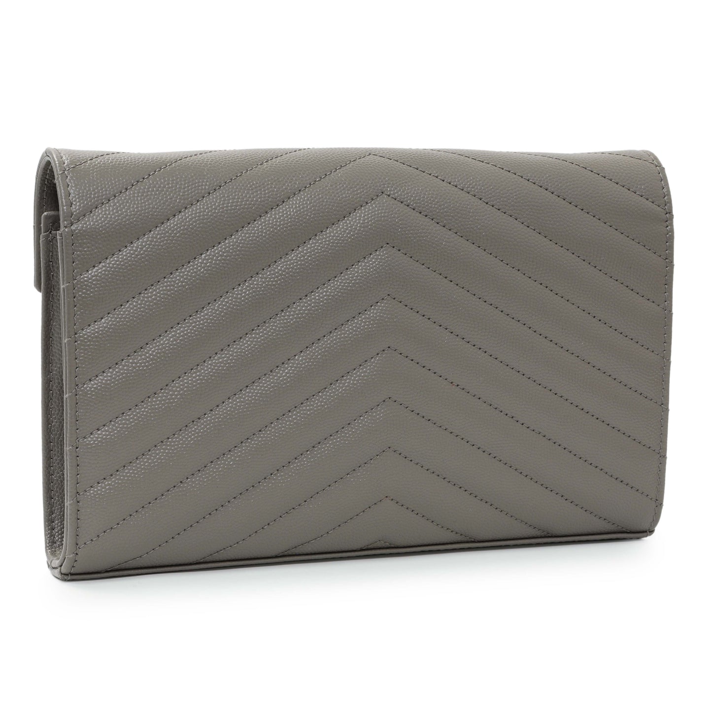 Exclusive Saint Laurent Grey Grain De Poudre Matelasse Chevron Monogram Chain Wallet — Side View