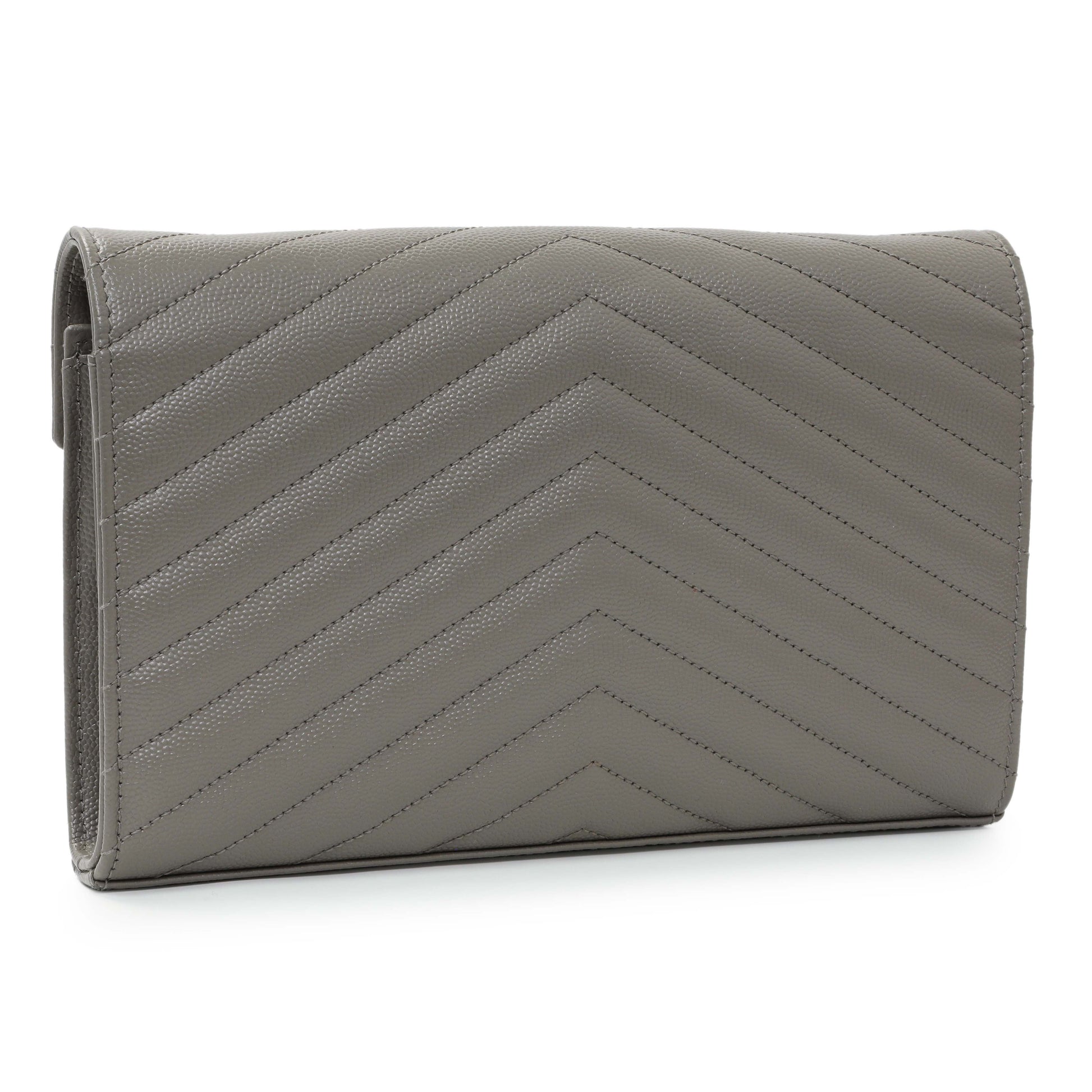 Exclusive Saint Laurent Grey Grain De Poudre Matelasse Chevron Monogram Chain Wallet — Side View