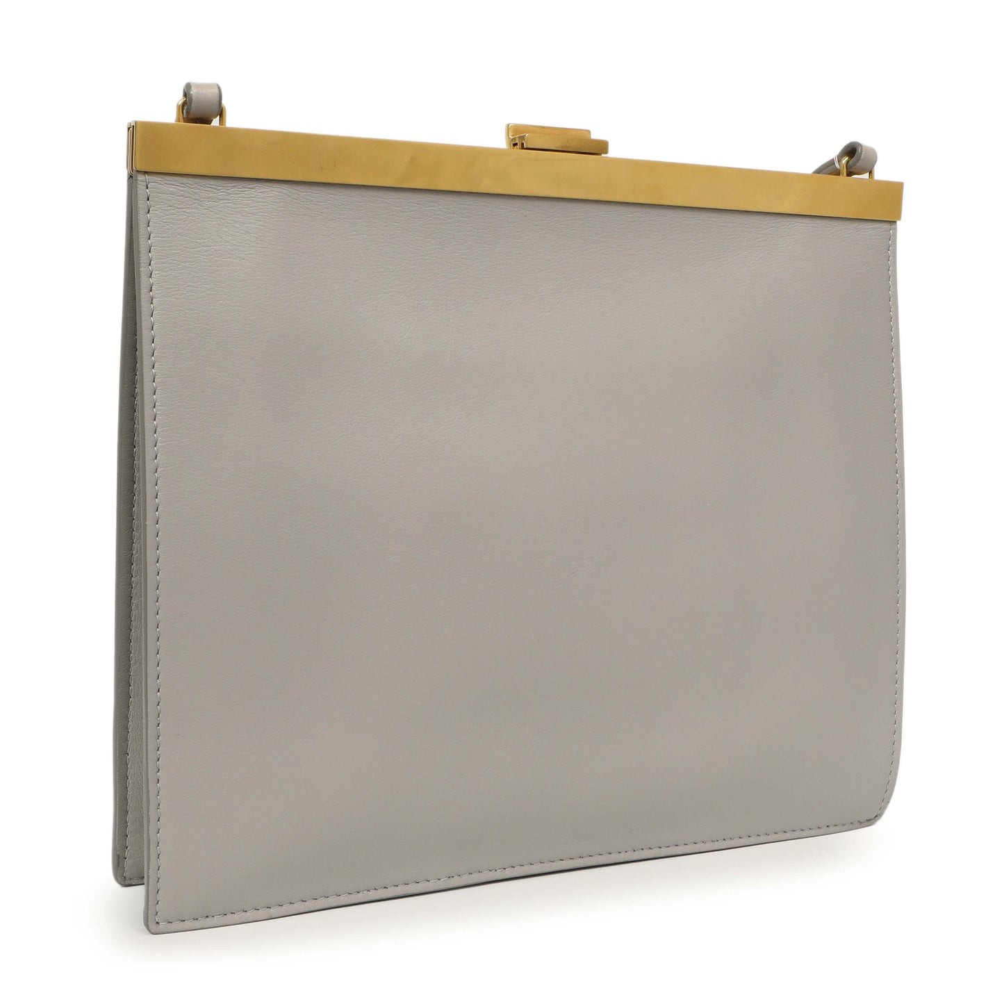 Exclusive Celine Light Grey Smooth Calfskin Mini Clasp Bag — Back View